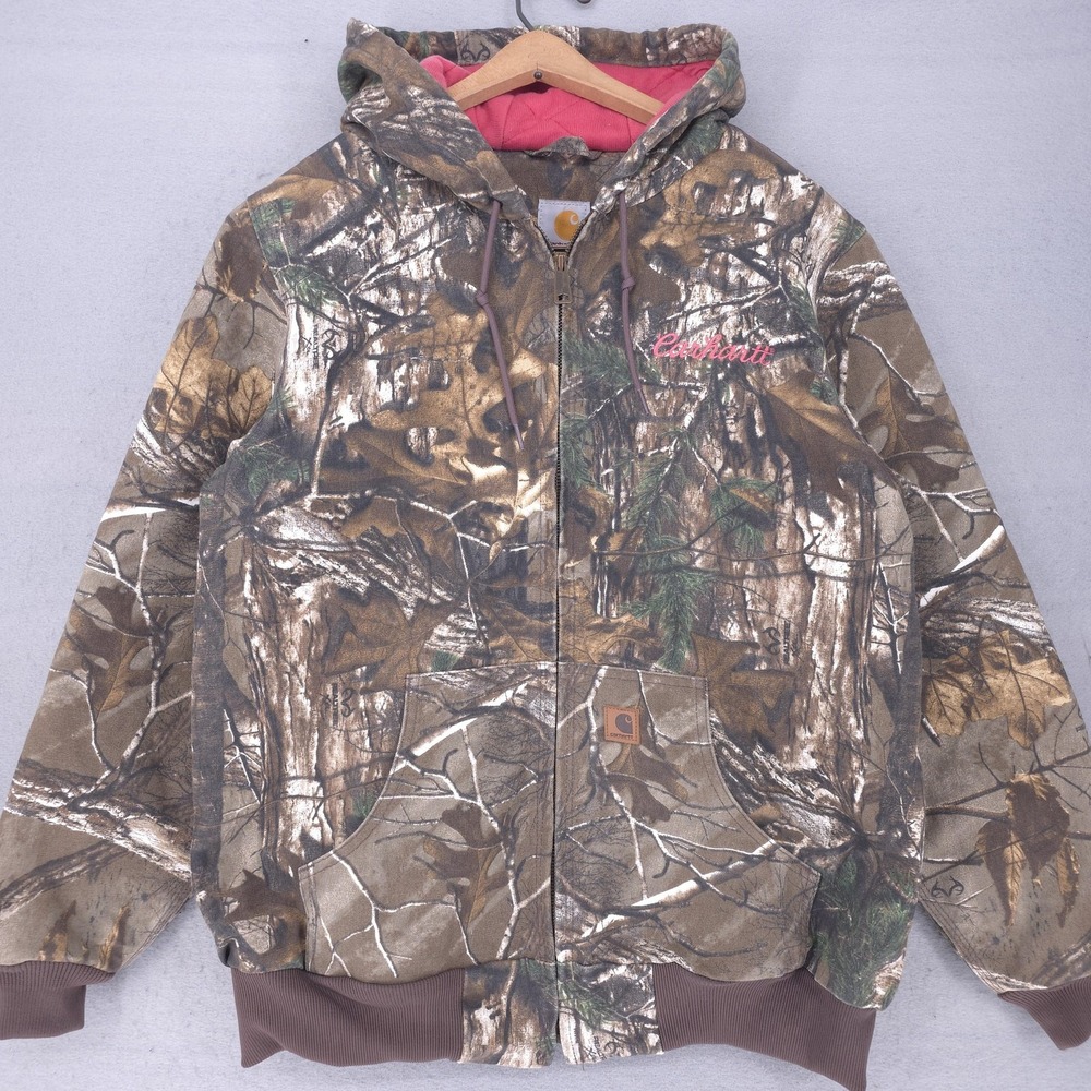 Carhartt Jacket Womens L 12/14 Realtree Camo Pink Lining Logo Hunting 101216 977